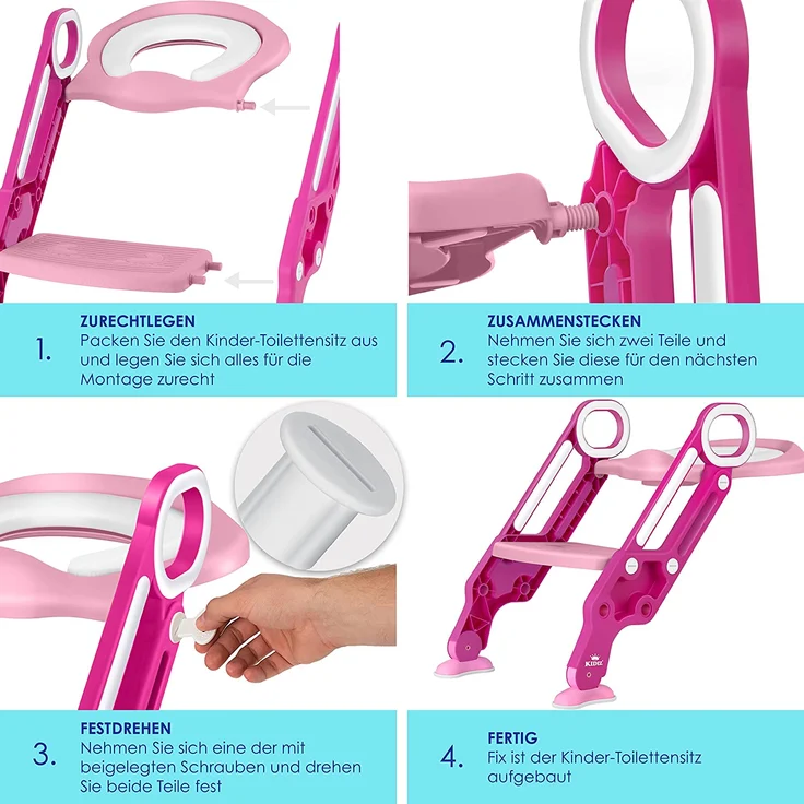 KIDIZ® Kinder Toilettensitz Toilettentrainer mit Treppe und Griffe Faltbar Kindertoilette WC Sitz Töpfchentrainer Lerntöpfchen bequemem Kissen und breiten Stufen Toilettentreppe höhenverstellbar Pink – Bild 6