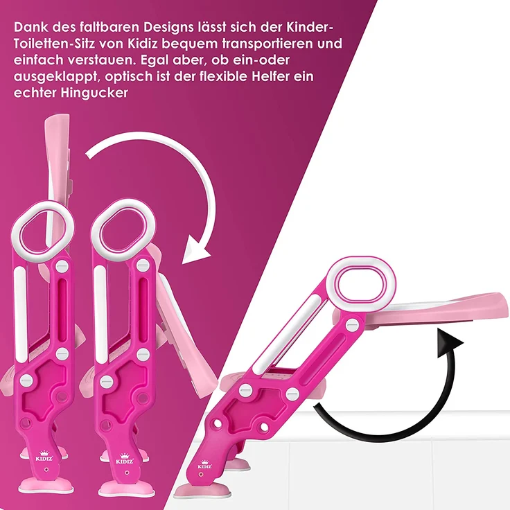 KIDIZ® Kinder Toilettensitz Toilettentrainer mit Treppe und Griffe Faltbar Kindertoilette WC Sitz Töpfchentrainer Lerntöpfchen bequemem Kissen und breiten Stufen Toilettentreppe höhenverstellbar Pink – Bild 4