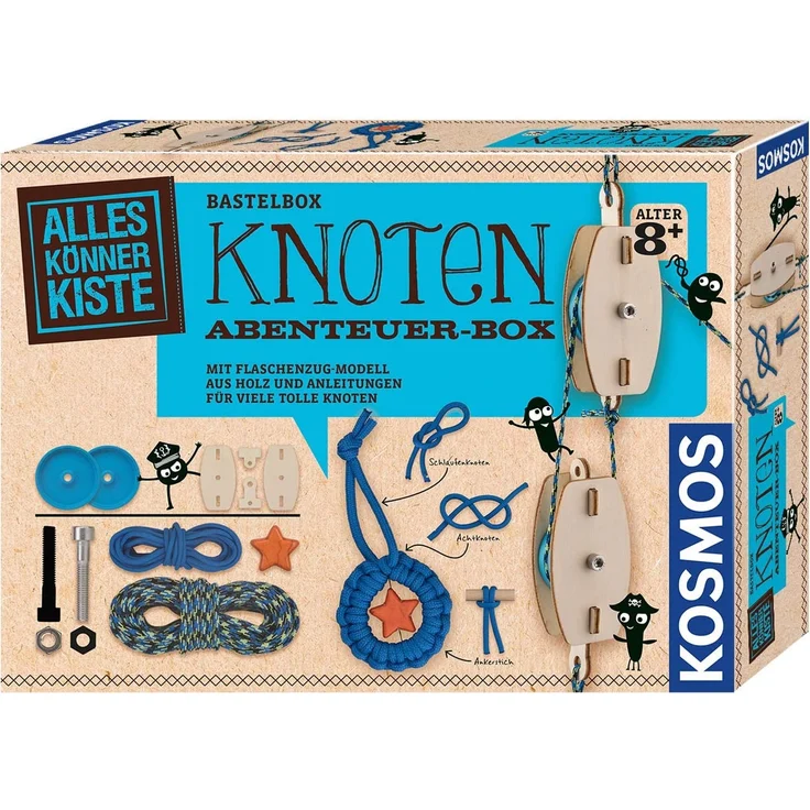 KOSMOS AllesKönnerKiste Knoten Abenteuer-Box. DIY-Bastelset für Jungen und Mädchen ab 8 Jahren, das Geschenk-Set für den Kindergeburtstag, mit Flaschenzug-Modell und Anleitungen für viele Knoten – Bild 1