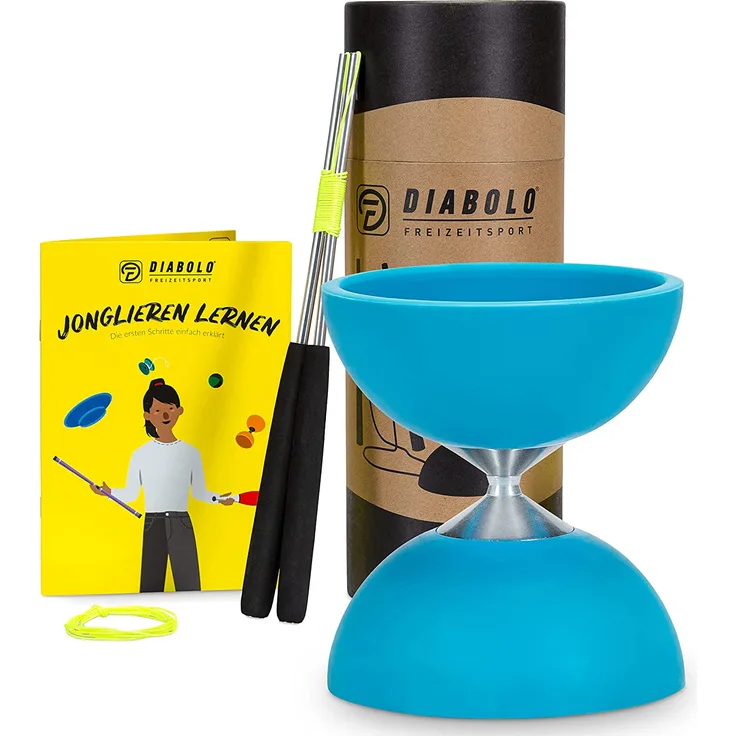 Diabolo Freizeitsport Jonglier-Set Basic mit Diabolo (türkis), Handsticks aus Aluminium, Ersatzschnur (160cm) und Gedruckter Anleitung - ideal zum Verschenken für Kinder, Einsteiger & Anfänger