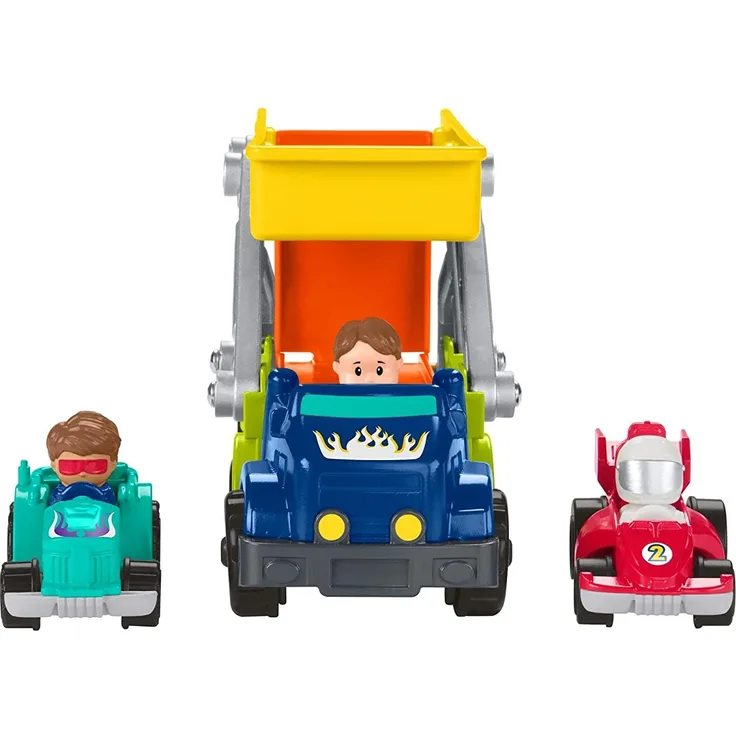 Fisher-Price HBX23 - Little People Ramp 'n Go 2-in-1 Autotransporter Spielset, mit 2 Wheelies Autos und 3 Figuren, Babyspielzeug, für Kinder von 18 Monaten bis 5 Jahren