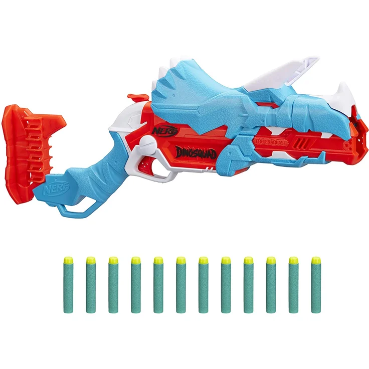 Nerf DinoSquad Tricera-Blast Nerf DinoSquad Tricera-Blast Dart-Blaster, aufklappbarer 3-Dart Lauf, 12 Nerf Darts, Dart-Aufbewahr – Bild 1