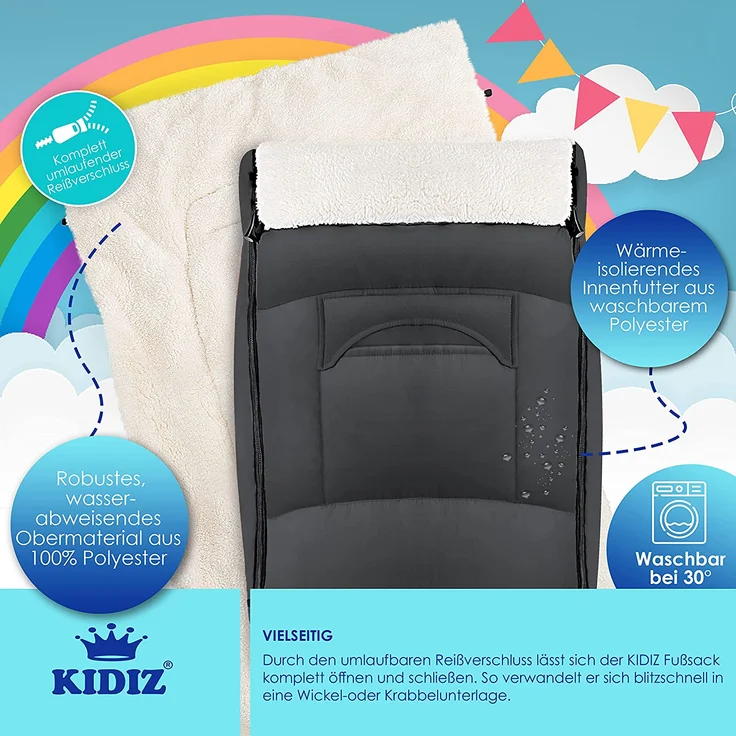 KIDIZ® Babyfußsack Baby Fußsack Winterfußsack Babyschale mit Reißverschluss Kuschelsack Babydecke Kinderwagen waschbar verschließbarer Kopfteil ,Tasche, passend für alle Kinderwagen Grau - Preisvergleich – Bild 7