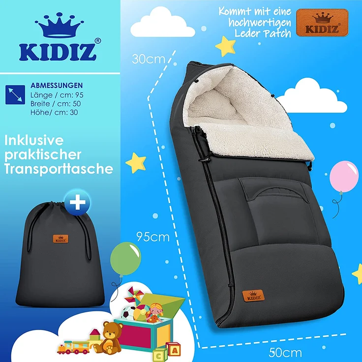 KIDIZ® Babyfußsack Baby Fußsack Winterfußsack Babyschale mit Reißverschluss Kuschelsack Babydecke Kinderwagen waschbar verschließbarer Kopfteil ,Tasche, passend für alle Kinderwagen Grau - Preisvergleich – Bild 9