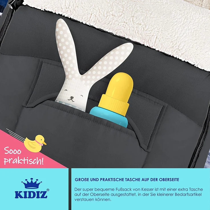 KIDIZ® Babyfußsack Baby Fußsack Winterfußsack Babyschale mit Reißverschluss Kuschelsack Babydecke Kinderwagen waschbar verschließbarer Kopfteil ,Tasche, passend für alle Kinderwagen Grau - Preisvergleich – Bild 4