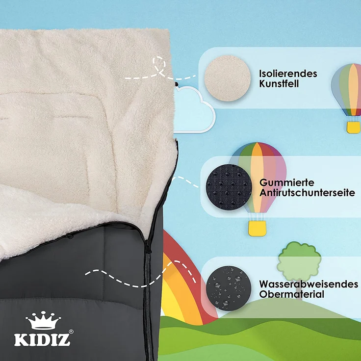 KIDIZ® Babyfußsack Baby Fußsack Winterfußsack Babyschale mit Reißverschluss Kuschelsack Babydecke Kinderwagen waschbar verschließbarer Kopfteil ,Tasche, passend für alle Kinderwagen Grau - Preisvergleich – Bild 5