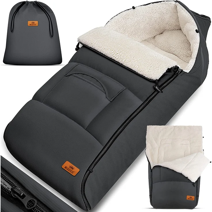 KIDIZ® Babyfußsack Baby Fußsack Winterfußsack Babyschale mit Reißverschluss Kuschelsack Babydecke Kinderwagen waschbar verschließbarer Kopfteil ,Tasche, passend für alle Kinderwagen Grau - Preisvergleich – Bild 1