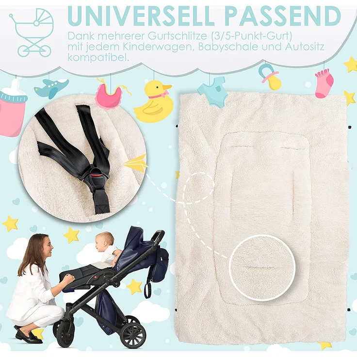 KIDIZ® Babyfußsack Baby Fußsack Winterfußsack Babyschale mit Reißverschluss Kuschelsack Babydecke Kinderwagen waschbar verschließbarer Kopfteil ,Tasche, passend für alle Kinderwagen Grau - Preisvergleich – Bild 8