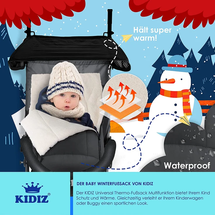 KIDIZ® Babyfußsack Baby Fußsack Winterfußsack Babyschale mit Reißverschluss Kuschelsack Babydecke Kinderwagen waschbar verschließbarer Kopfteil ,Tasche, passend für alle Kinderwagen Grau - Preisvergleich – Bild 3