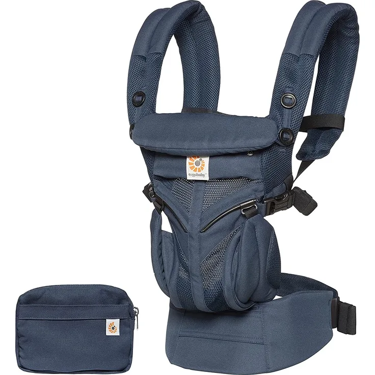 Ergobaby Babytrage für Neugeborene ab Geburt, Baby Tragesystem Omni 360 Cool Air Mesh, Baby-Tragetasche Bauchtrage Rückentrage, Midnight Blau