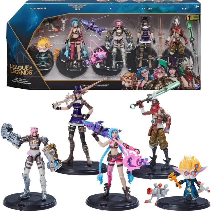 Spin Master League of Legends - 10cm Actionfiguren 5er Pack (Vi, Caitlyn, Ekko, Heimerdinger und exklusiver Jinx) jeweils mit Accessoires und Ausstellungssockel, Spielfigur - Preisvergleich