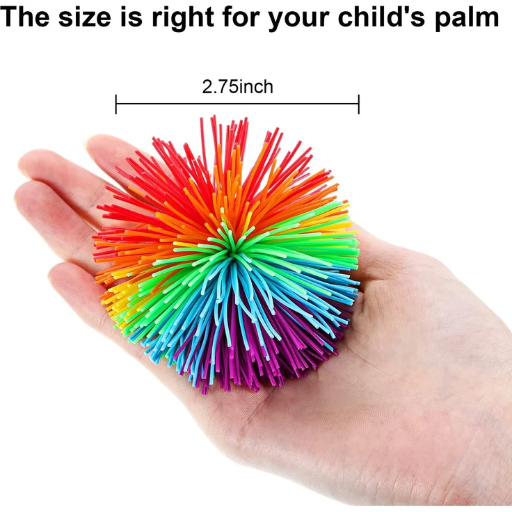 5 Stücke AFFE Stringy Balls Sensory Fidget Stringy Balls Weiche Regenbogen Pom Bouncy Stress Balls mit Aufbewahrungstasche, Mehrfarbig (5 Stücke) – Bild 4