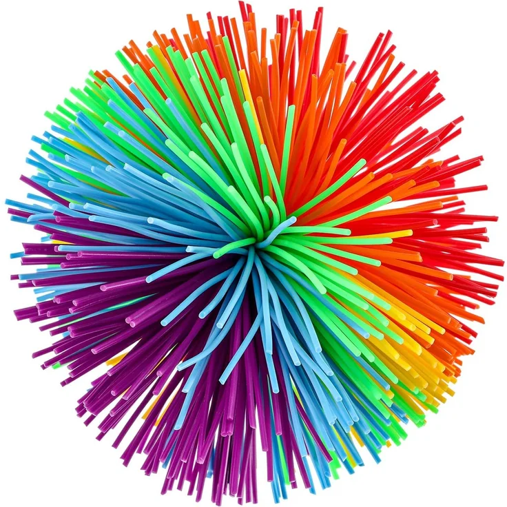 5 Stücke AFFE Stringy Balls Sensory Fidget Stringy Balls Weiche Regenbogen Pom Bouncy Stress Balls mit Aufbewahrungstasche, Mehrfarbig (5 Stücke) – Bild 3