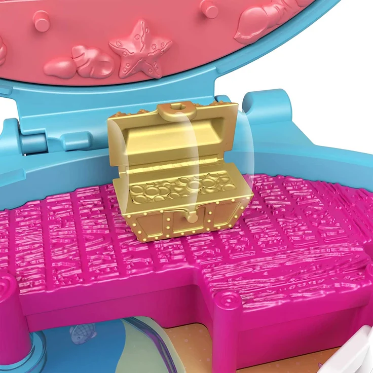 Polly Pocket GTN20 - Delfinstrand Schatulle, 2 kleine Puppen, 5 Überraschungen, 13 Zubehörteile, Pop + Swap-Funktion, Spielzeug ab 4 Jahren – Bild 5