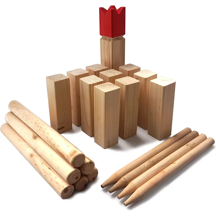 Ocean 5 Kubb - Original Wikinger Spiel | Premium FSC® Holzspiel im Stoffbeutel mit massiven Figuren | Schwedenschach Holz Outdoor Spiel Wurf Schach Spiele | Kubb Spiel für Kinder und Erwachsene |