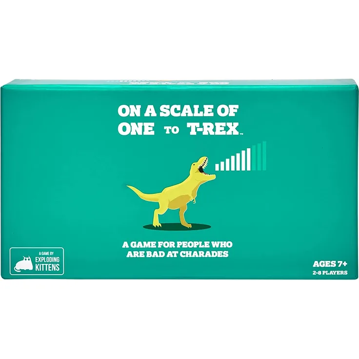 Exploding Kittens kartenspiel auf einer Skala von eins zu T-REX