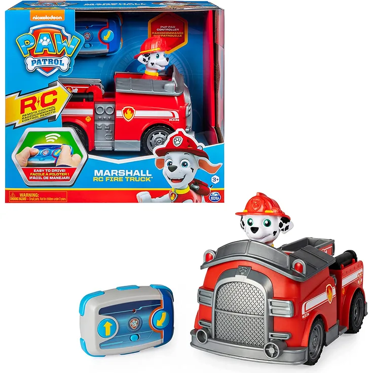 PAW Patrol 6054195 Ferngesteuertes Feuerwehrauto mit Marshall Figur, RC Fahrzeug in rot