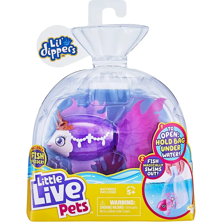 Einzelpackung Lil’ Dippers von Little Live Pets – Seaqueen - Lil’ Dippers von Little Live Pets mit „Wow“-Effekt beim Auspacken im Wasser und interaktivem Füttern