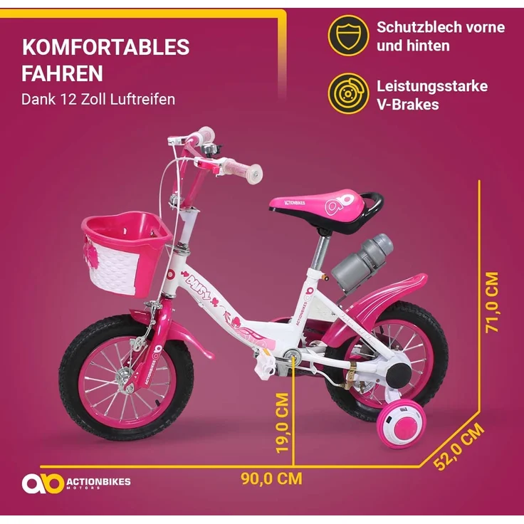 Actionbikes Kinderfahrrad Daisy 12 Zoll Kinder Fahrrad Kinderrad Stützräder Korb – Bild 5
