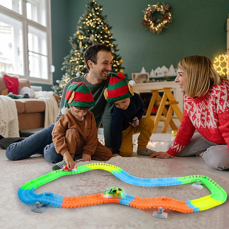 Autorennbahn Auto Spielzeug ab 3 4 5 6 Jahren Junge mit 240 Stück Leucht Autorennbahn 2 Glow Cars Spielzeug Rennbahn Kinder 3 Jahre Geschenk Junge Kinderspielzeug ab 3 4 5 6 7 8 Jahre Junge Mädchen – Bild 7