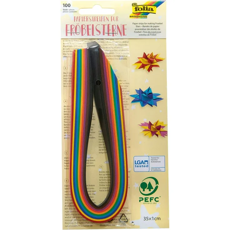 folia 1295 - Papierstreifen für Fröbelsterne Ganzjahr, 100 Streifen in Ganzjahresfarben sortiert