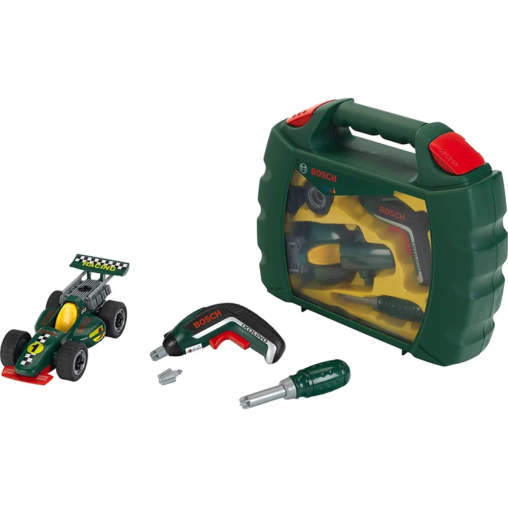 Theo Klein 8395 Werkzeugkoffer-Set Bosch Grand Prix mit Ixolino-Akkuschrauber I Schraubbarer Rennwagen I Maße: 32 cm x 26 cm x 9 cm I Spielzeug für Kinder ab 3 Jahren - Preisvergleich – Bild 1