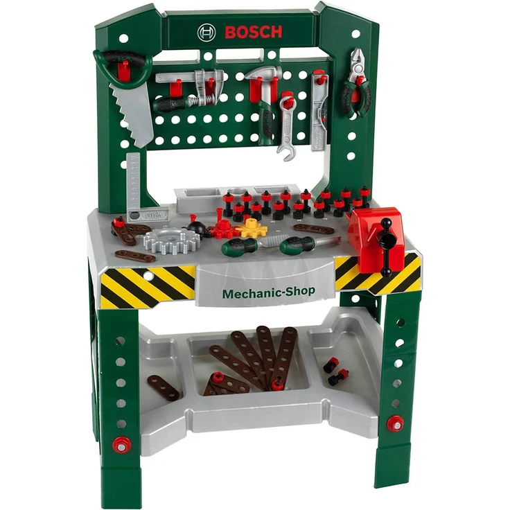 Theo Klein 8574 Bosch Werkbank 77-teilig I Mit Schraubendreher und -schlüssel, Zange, Hammer und vielem mehr I Arbeitsplatte mit Lernfunktion I Maße: 57 cm x 35 cm x 86 cm – Bild 1