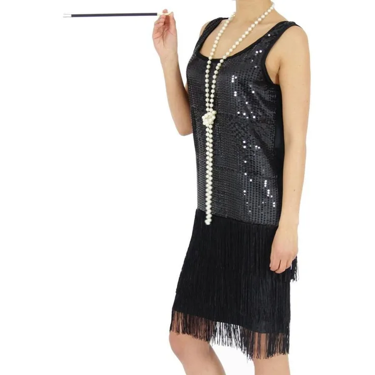 Foxxeo 40307 | 20er Jahre Mädchen Kleid Charleston Kostüm Mafia 20s Flapper schwarz, Größe:122/128