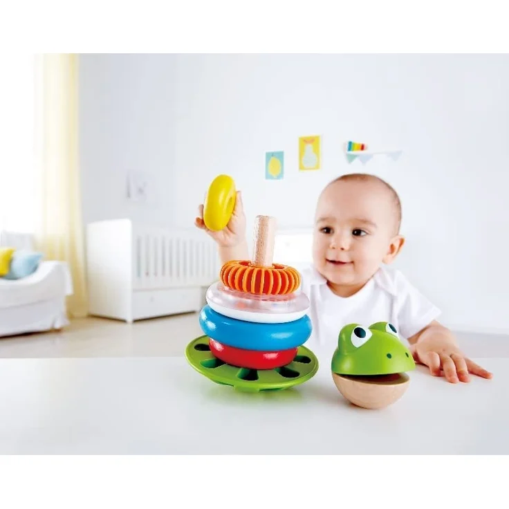 Hape E0457 - Stapel Frosch, Motorik-und Lernspielzeug zum Sortieren und Stapeln – Bild 7