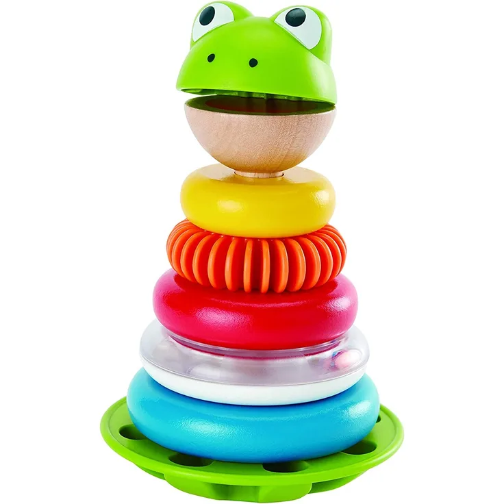 Hape E0457 - Stapel Frosch, Motorik-und Lernspielzeug zum Sortieren und Stapeln