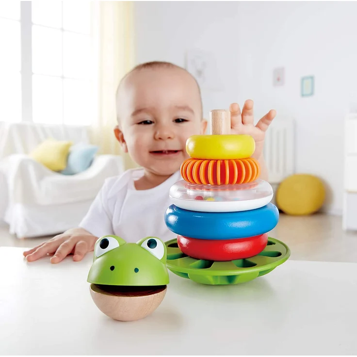 Hape E0457 - Stapel Frosch, Motorik-und Lernspielzeug zum Sortieren und Stapeln – Bild 2