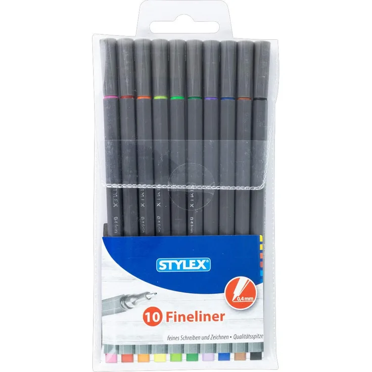 Stylex 32610 - Fineliner im Etui, 10 Stück sortiert in 10 Farben, Strichstärke 0,4 mm, zum Schreiben und Skizzieren, für die Schule, im Büro oder Zuhause