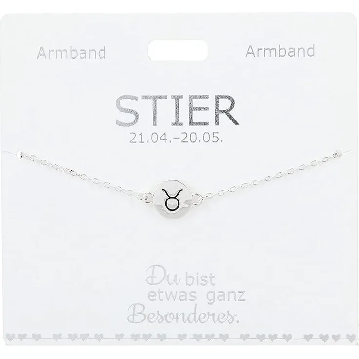 Depesche 4715-041 Armband für Damen mit dem Sternzeichen-Symbol Stier als Anhänger, versilbert, variabel in der Länge tragbar (15 - 20 cm), ideal als Geschenk für die Partnerin, (beste) Freundin, Ehefrau