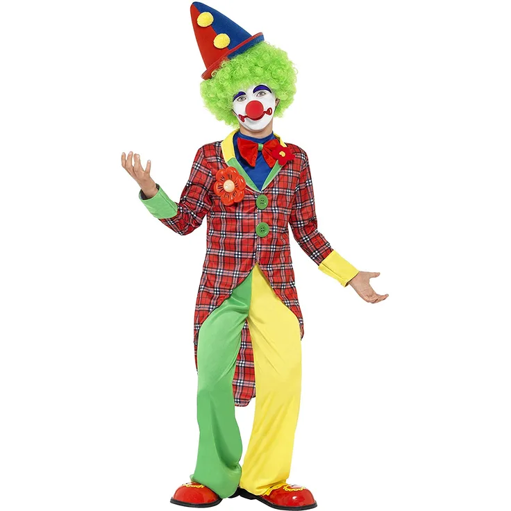 Smiffys 44011L Kinder Clown Kostüm, Jacke, Hose und Mock-Hemd mit Fliege, Größe: L, 44011