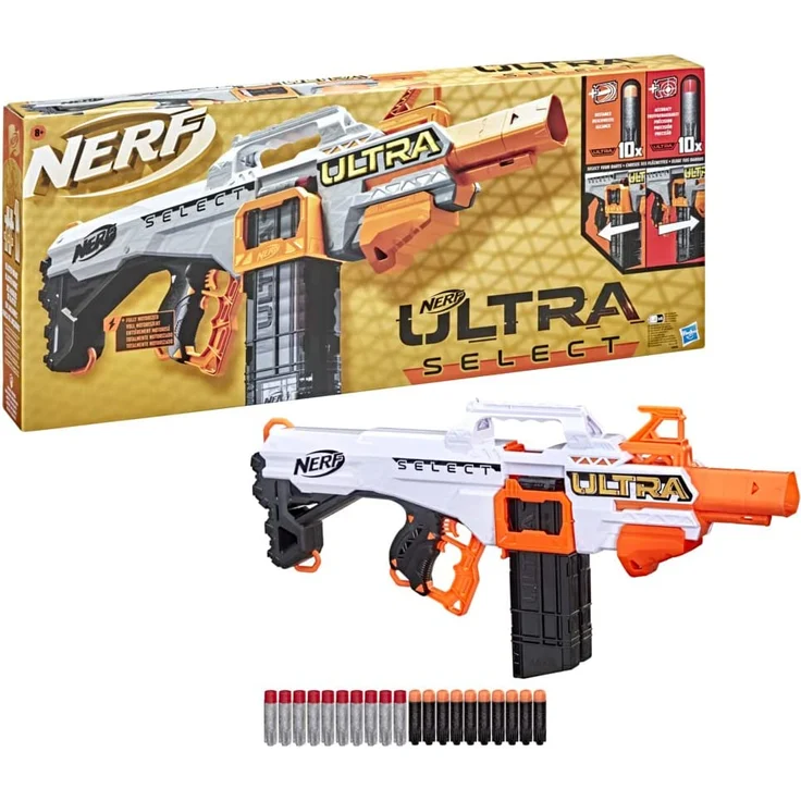 Nerf F0958U50 'Ultra SELECT', ab 8 Jahren, Reichweite 36 Meter, motorisiert, mit Tragegriff, weiß/orange – Bild 4