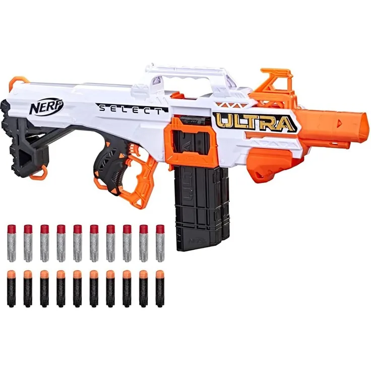 Nerf F0958U50 'Ultra SELECT', ab 8 Jahren, Reichweite 36 Meter, motorisiert, mit Tragegriff, weiß/orange