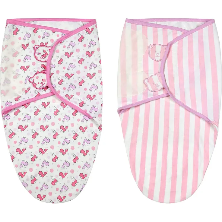 Vicloon Pucksack Baby, 2er Pack (3-5 Monate) L Wickel-Decke aus 100% Bio-Baumwolle, Sicherheit, Universal Verstellbare, Puckschlafsack für Säuglinge Babys Neugeborene - Rosa