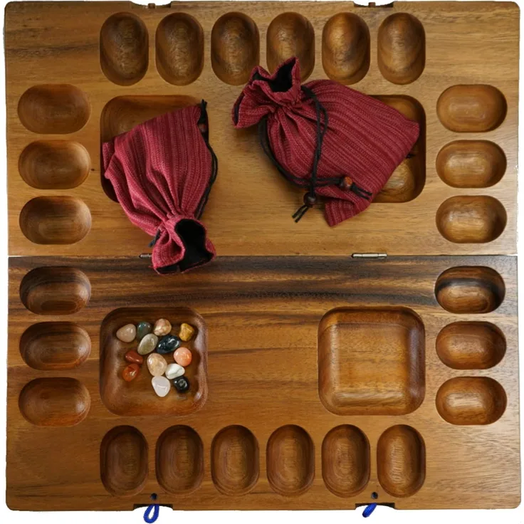 Kalaha Spiel für 2 bis 4 Spieler - Spielfeld 38 x 39 cm - mit Edelsteinen