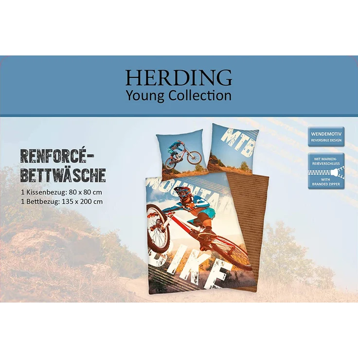 Herding YOUNG COLLECTION Bettwäsche-Set, Mountainbike Wendemotiv, Bettbezug 135 x 200 cm, Kopfkissenbezug 80 x 80 cm, Baumwolle/Renforcé – Bild 4