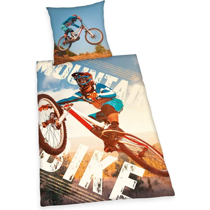Herding YOUNG COLLECTION Bettwäsche-Set, Mountainbike Wendemotiv, Bettbezug 135 x 200 cm, Kopfkissenbezug 80 x 80 cm, Baumwolle/Renforcé – Bild 1