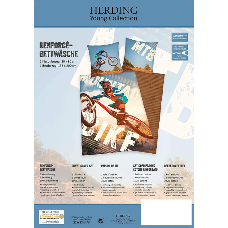 Herding YOUNG COLLECTION Bettwäsche-Set, Mountainbike Wendemotiv, Bettbezug 135 x 200 cm, Kopfkissenbezug 80 x 80 cm, Baumwolle/Renforcé – Bild 5