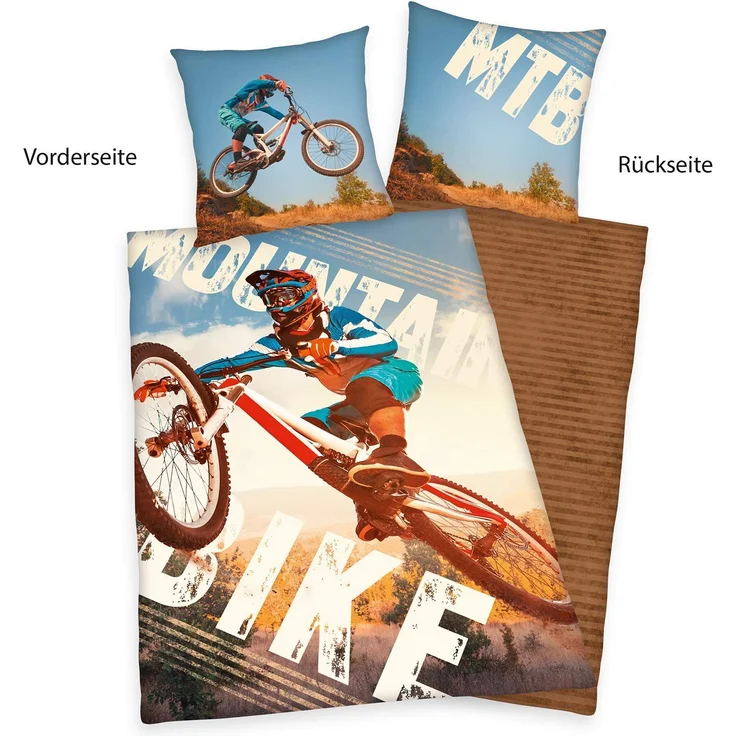 Herding YOUNG COLLECTION Bettwäsche-Set, Mountainbike Wendemotiv, Bettbezug 135 x 200 cm, Kopfkissenbezug 80 x 80 cm, Baumwolle/Renforcé – Bild 2