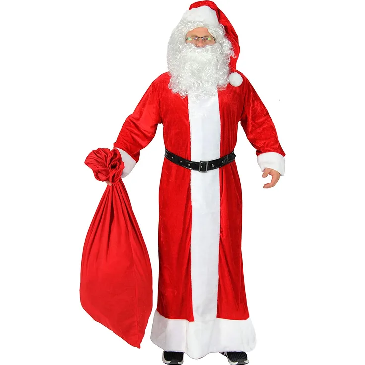Foxxeo 5-teiliges Premium Weihnachtsmann Kostüm mit Mantel für Herren - Größe XXXL-XXXXL