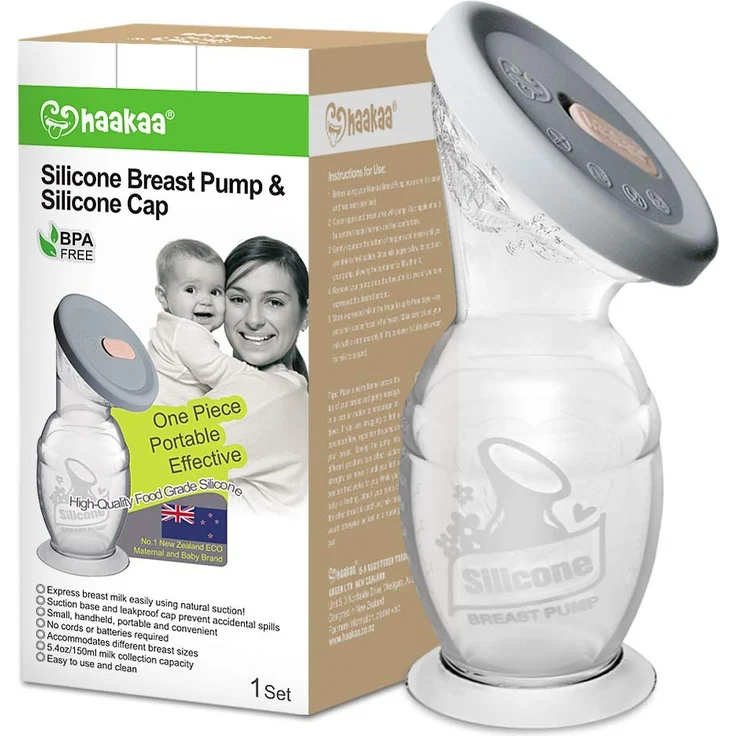 haakaa 150 ML Handmilchpumpe mit Silikondeckel und Saugfuß, Transparent Manuelle Brustpumpe, Silikon Milchpumpe & Muttermilchauffänger, Gesund und Harmlos - Preisvergleich – Bild 1