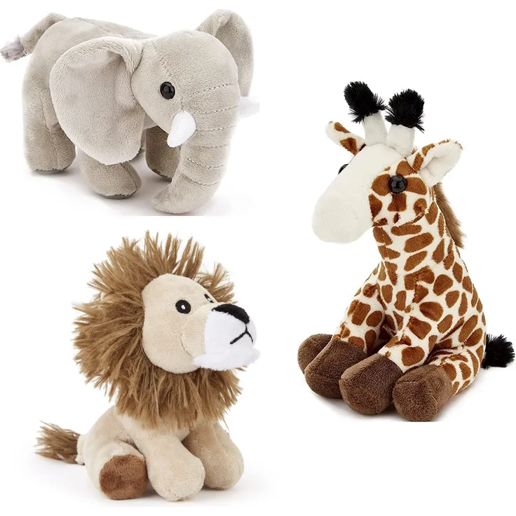 Zappi Co Weich gefülltes Kuscheltier für Kinder Elefant + Giraffe + Löwe Plüschtier (12-15 cm) Safari-Tiere Kollektion Plüschteddy Neugeborenes erstes Kind