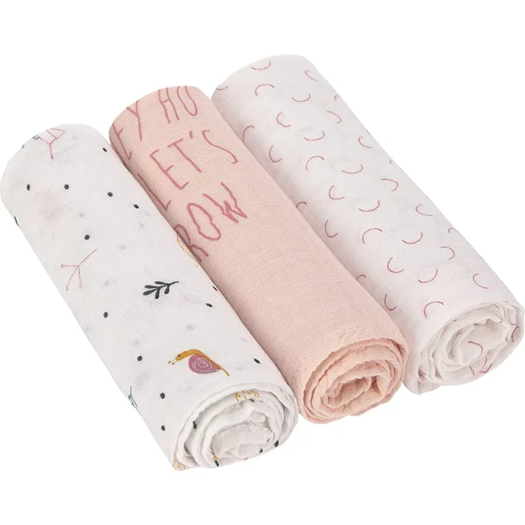 LÄSSIG Baby Mulltücher Spucktücher 3er Set Musselin Puckdecke Pucktuch Bambusfaser und Baumwolle kuschelig weich atmungsaktiv (3 Stk. 80 x 80 cm)/ Heavenly Soft Swaddle L Garden Explorer girls