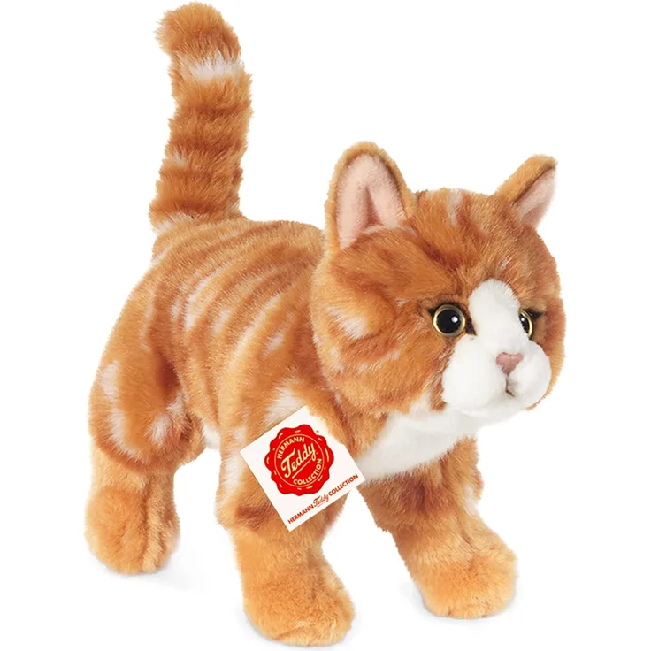 Teddy Hermann 90682 Katze 20 cm, Kuscheltier, Plüschtier, rot getigert mit recycelter Füllung