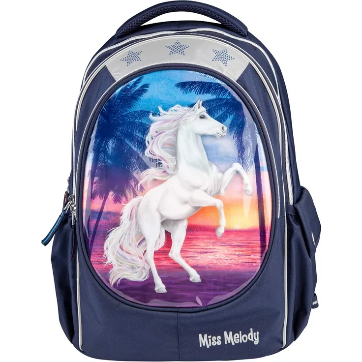 Depesche Schulrucksack Miss Melody - Motiv: Pferd, 44 cm, 19,6 Liter, 0,86 kg - Farbe: Blau, mit reflektierenden Elementen
