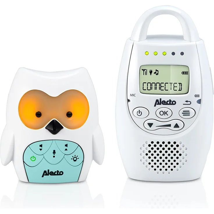 Alecto DBX-84 Eco DECT Digitales Babyphone hohe Reichweite bis zu 300 m. (100% störungsfrei), Gegensprechfunktion, Nachtlicht, LED-Geräuschanzeige und 5 Schlaflieder