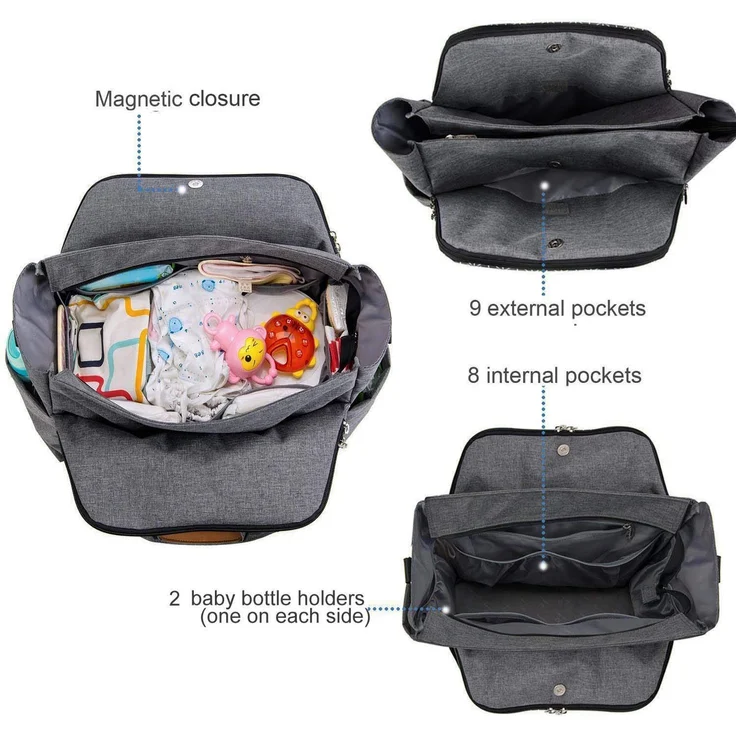 Lekebaby Baby Wickeltasche Bote groß mit Wickelunterlage für Reise, Grau – Bild 3
